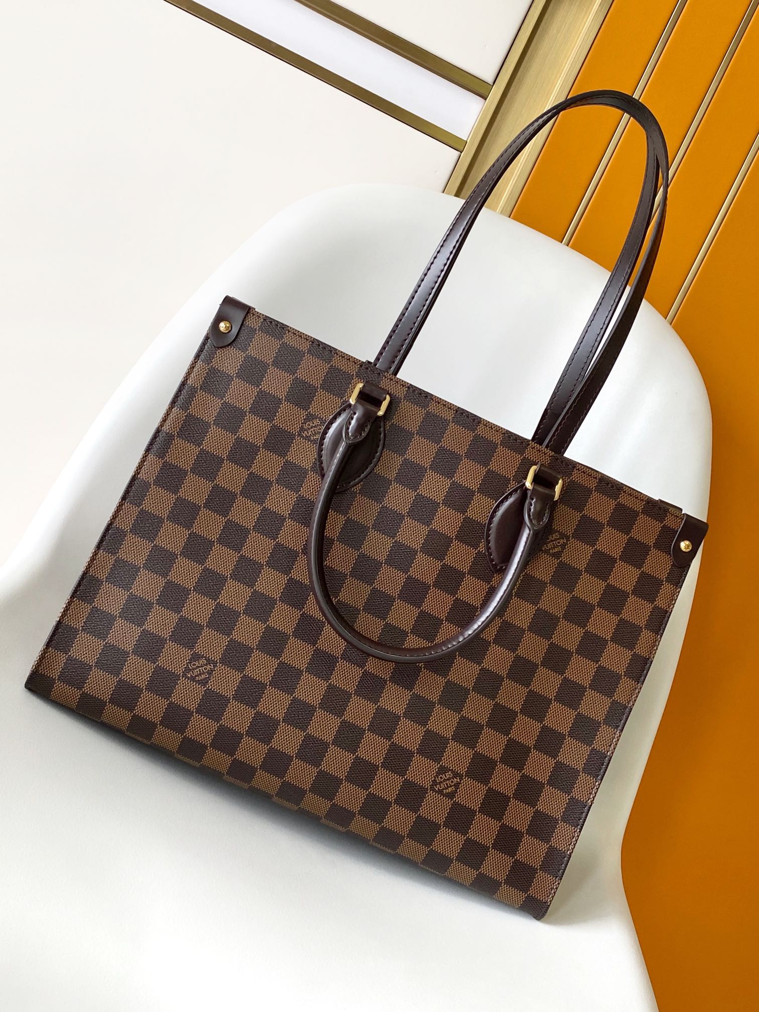 Classic Brown Checkered Tote Bag - Elegant Women's Handbag with Dual Handles