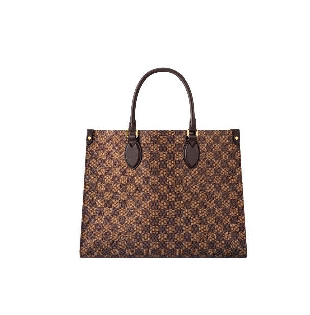 Classic Brown Checkered Tote Bag - Elegant Women's Handbag with Dual Handles