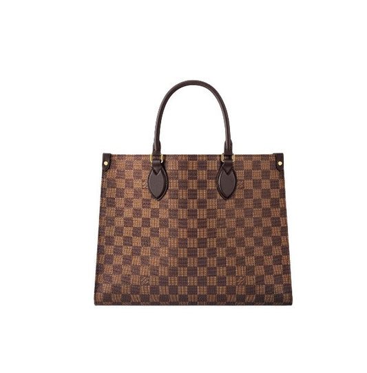 Classic Brown Checkered Tote Bag - Elegant Women's Handbag with Dual Handles