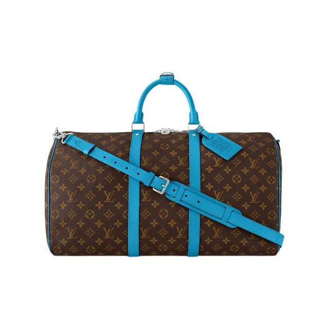 Louis Vuitton Keepall Bandoulière 50 Monogram Canvas with Turquoise Trim