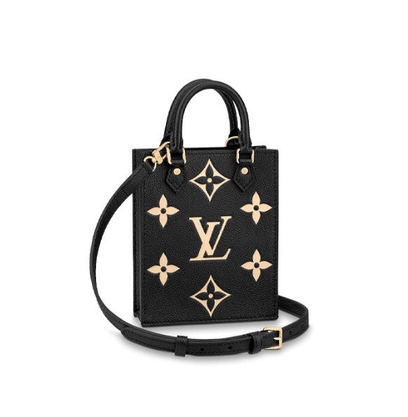 Louis Vuitton Petit Sac Plat Monogram Empreinte Leather Crossbody Bag Black/Beige