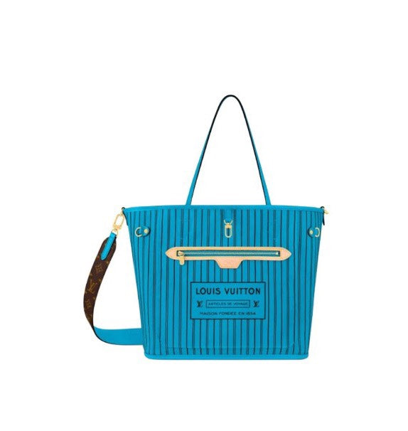 Louis Vuitton LV Match Neverfull MM Tote Bag - Blue Monogram Jacquard Velvet