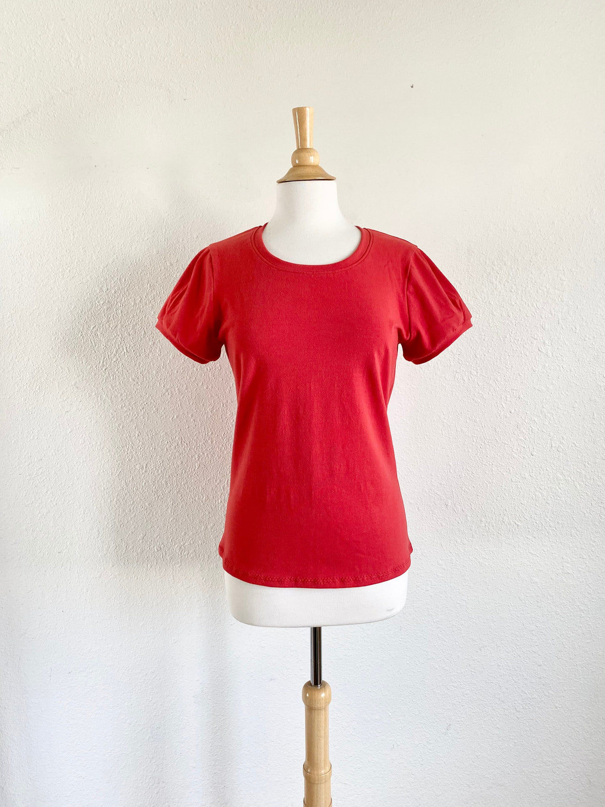 Women's Basic short puff sleeve shirt woman blouse stretch cotton knit jersey womens gathered sleeves tshirt handmade casual tee