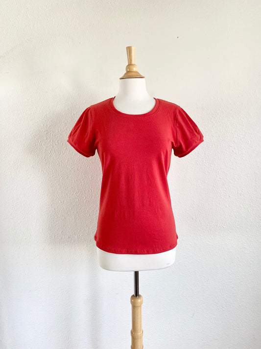 Women's Basic short puff sleeve shirt woman blouse stretch cotton knit jersey womens gathered sleeves tshirt handmade casual tee