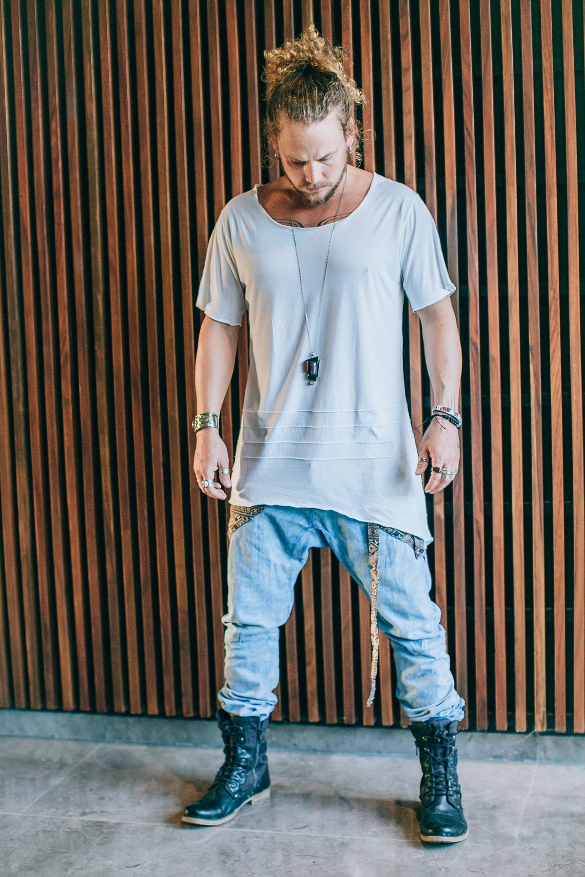 Asymmetric Bamboo T-shirt: Deep V-Neck Festival Top