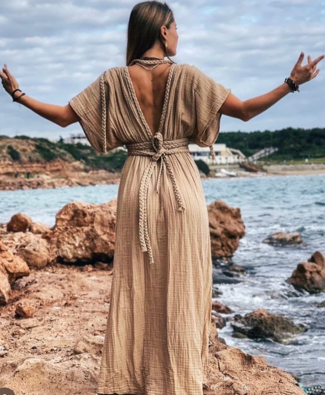 Linen Gauze Goddess Dress: Boho Sacred Wedding, Maternity, Egyptian Resort Wear