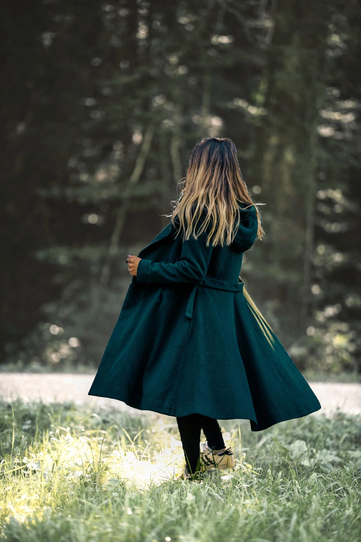 Women's Wool Coat, Hooded with Pockets, Winter Outerwear