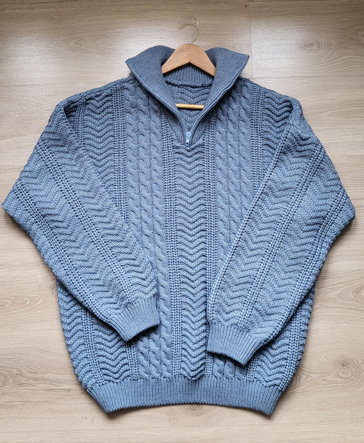 90's Wool Blend Quarter Zip Cable Knit Pullover/ Dusty Baby Blue Nautical Sweater