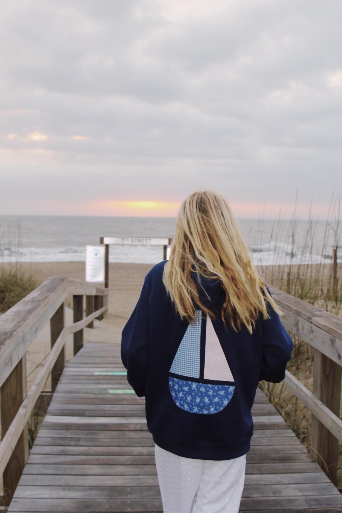 navy sailboat patchwork hoodie