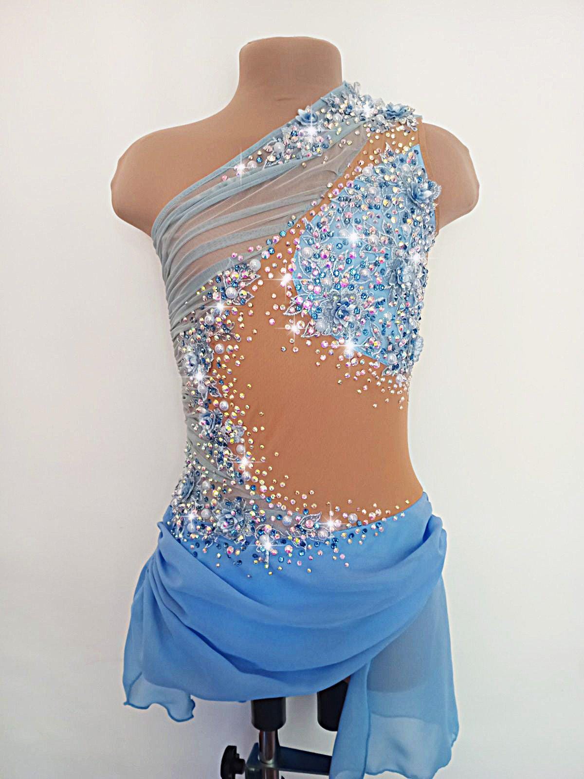 Blue competition solo lyrical dance costume contemporary leotard baton twirling