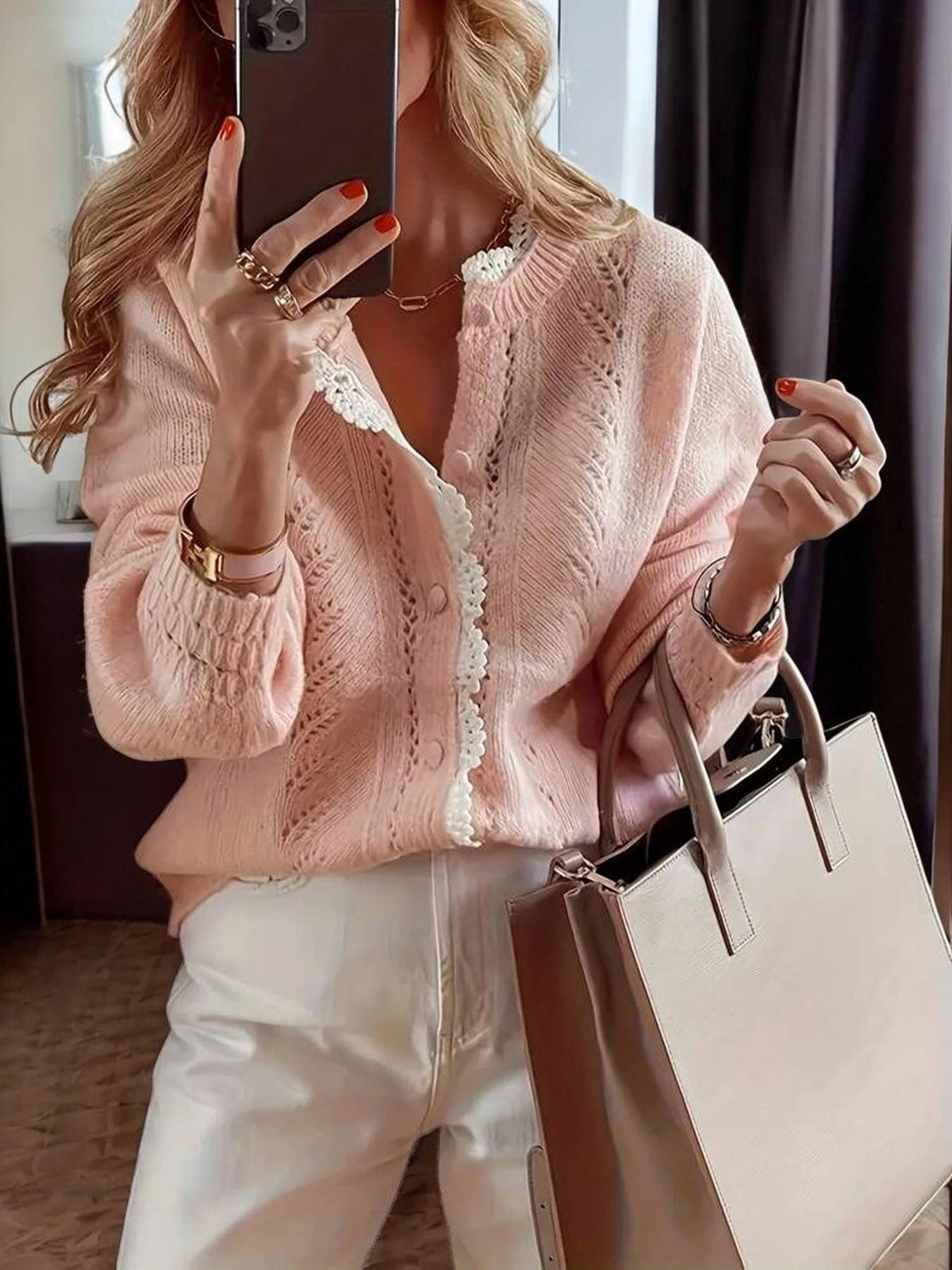 Cardigan for Autumn & Winter | Elegant Lace Patchwork Knit Cardigan Sweater