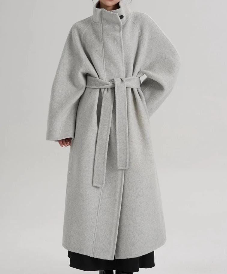 Grey Wool Maxi Coat - Belted Winter Overcoat, Elegant Long Jacket