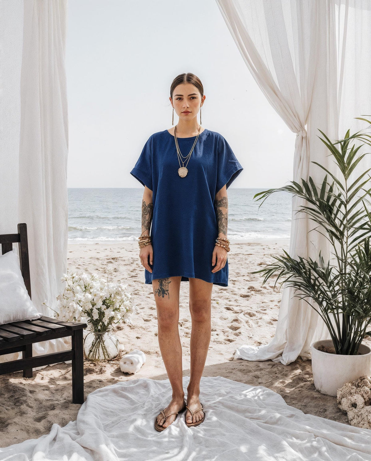 Linen Mini Dress: Loose and Comfortable with Side Seam Pockets
