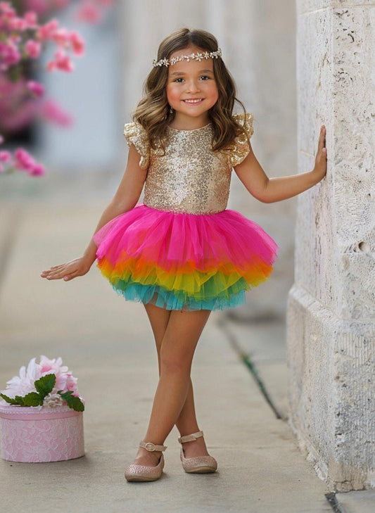 Sequin Ballet Leotard for Girls | Ruffle Sleeve Dance Bodysuit | Toddler to Girls Sizes | Gold Silver Pink Sage Black | Final Sale