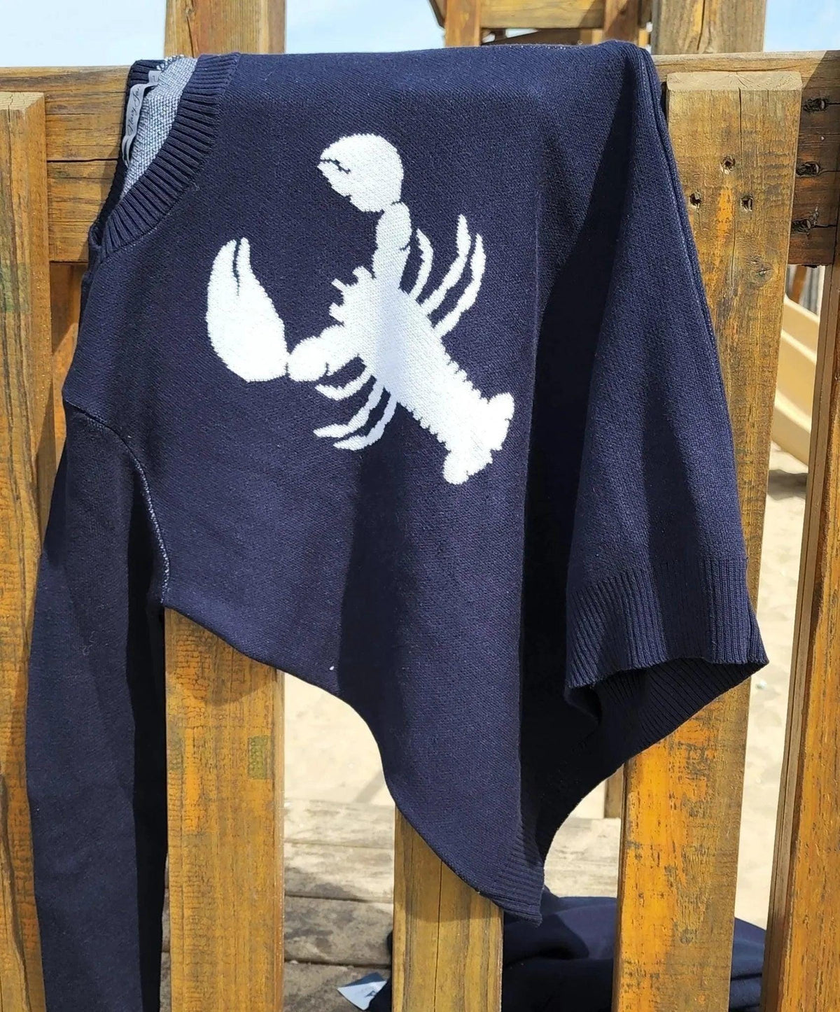 Lobster Sweater Women Navy Cotton, Nautical Coastal Pullover, Cape Cod Preppy New England Knit