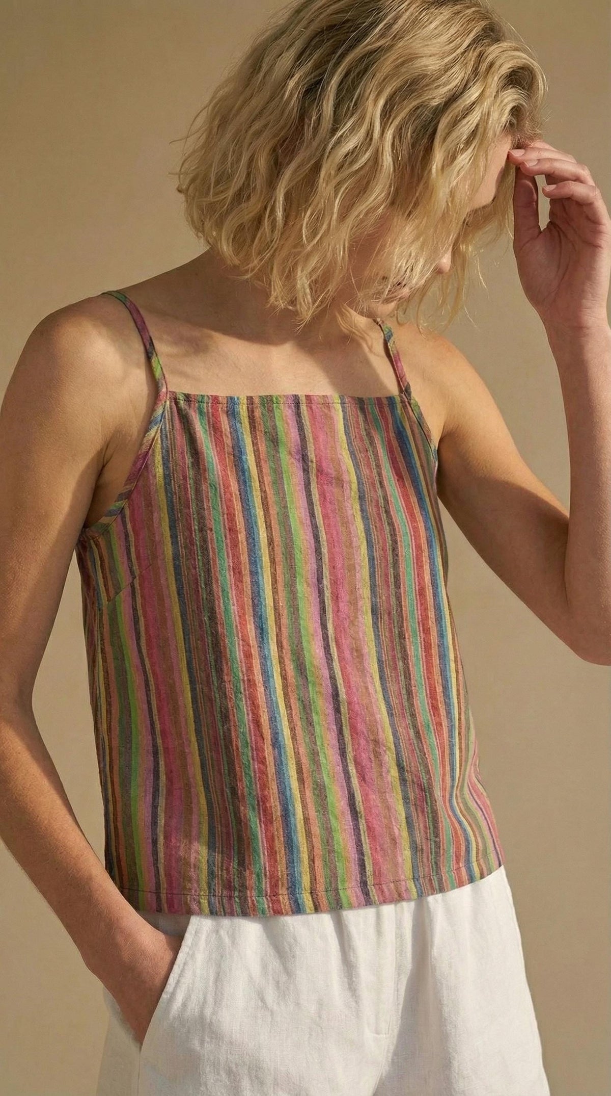 Striped Cotton Camisole Top, Multicolour Summer Top for Women, Lightweight Spaghetti Strap Top, Casual Cotton Top
