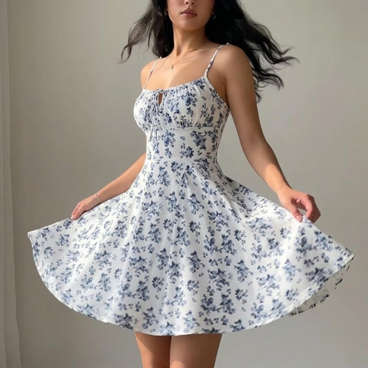 Women's Summer Floral Spaghetti Strap Mini Dress, Lightweight Summer Beach Sundress and Casual Wear