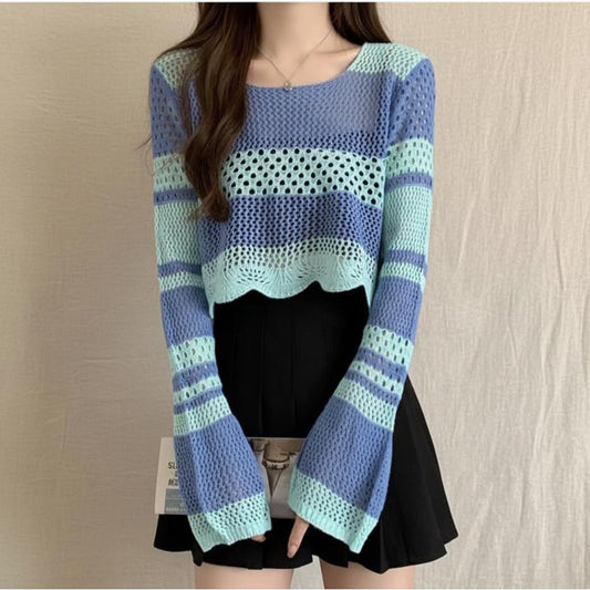 Striped Knit Blouse, French Parisian Style, Nautical Chic Top