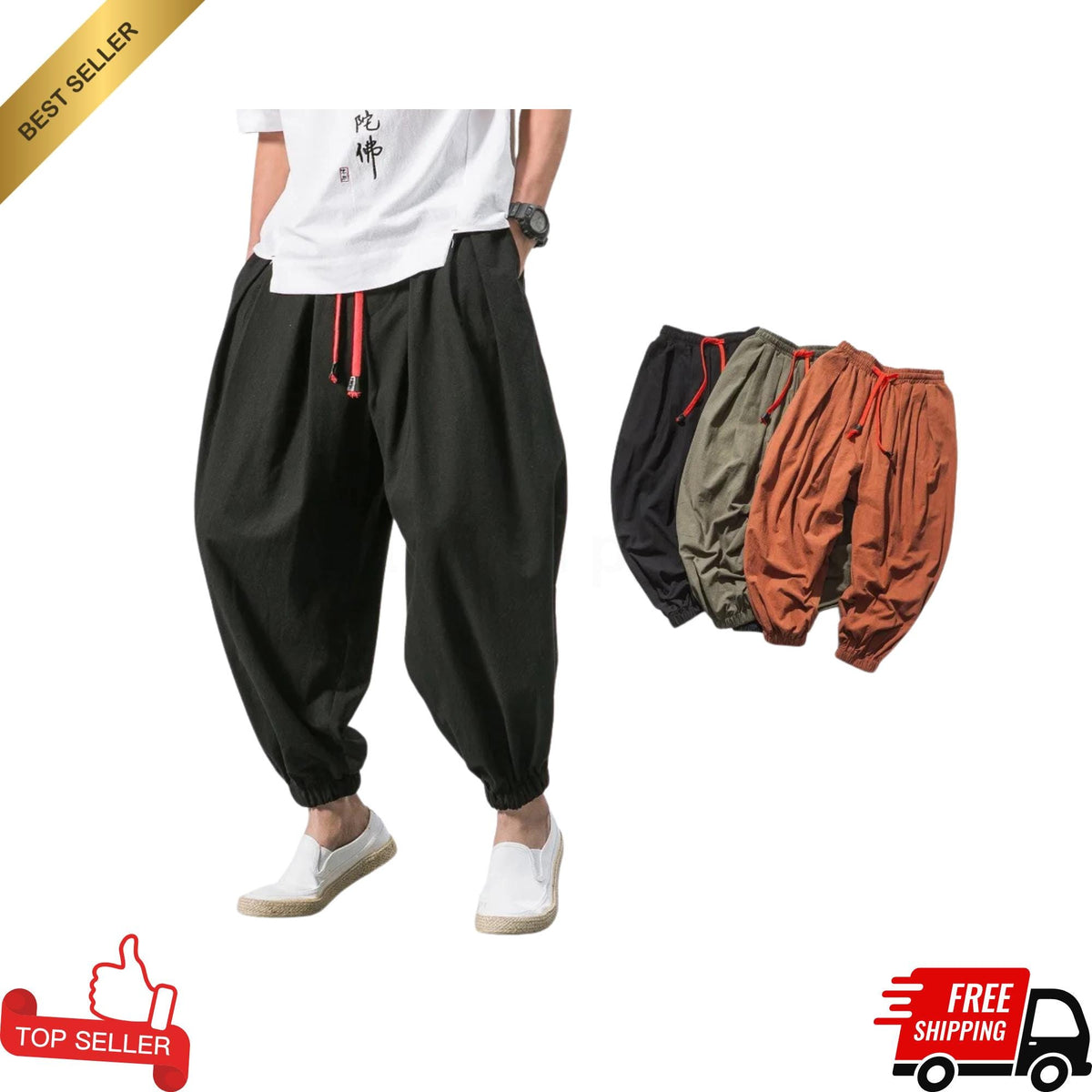 Men Oversized Harem Pants Cotton Linen Joggers Loose Casual Chinese Style Sweatpants Streetwear Trousers