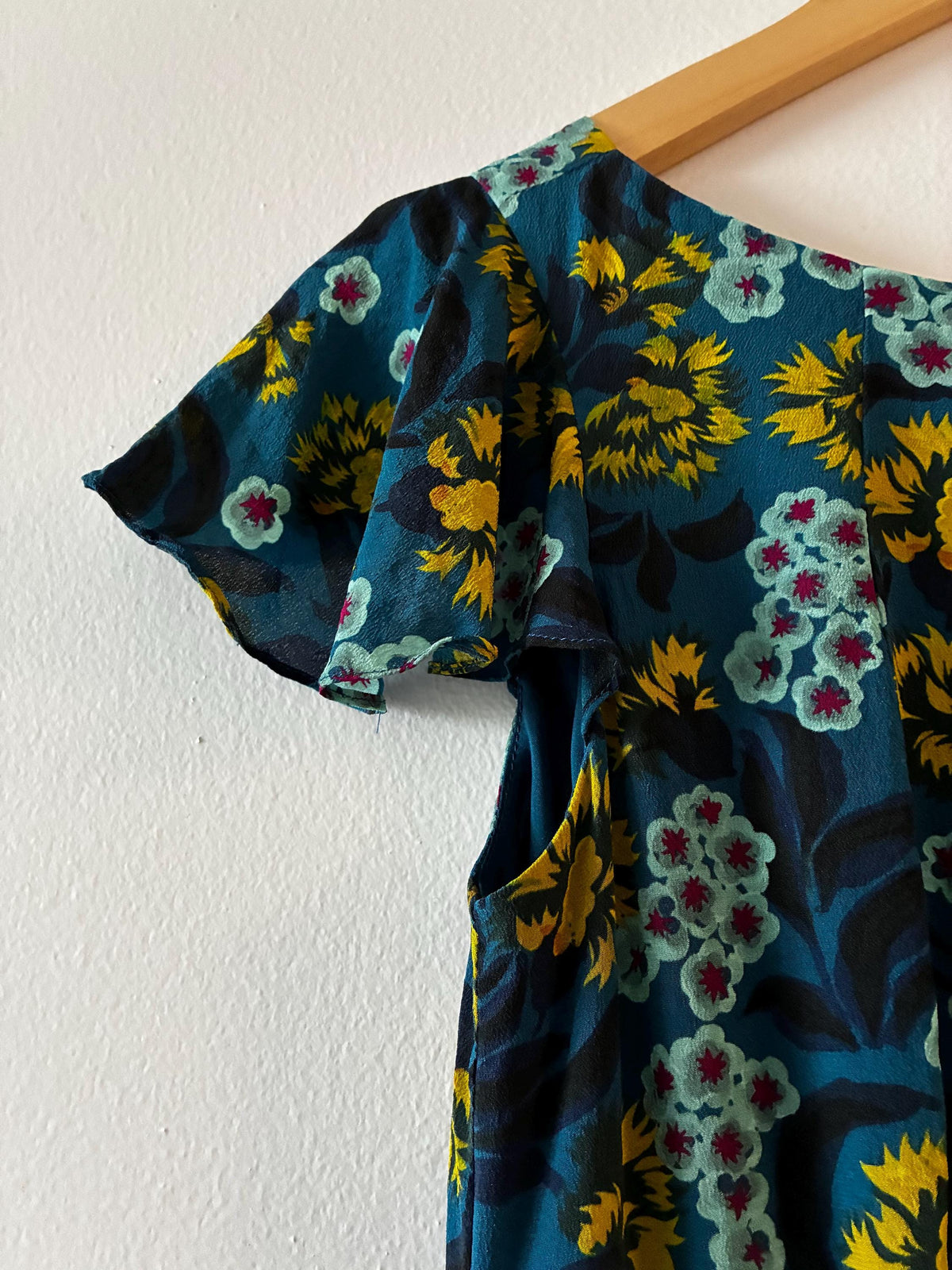 Silk Floral Dress in Deep Teal | Bias Cut Midi Dress