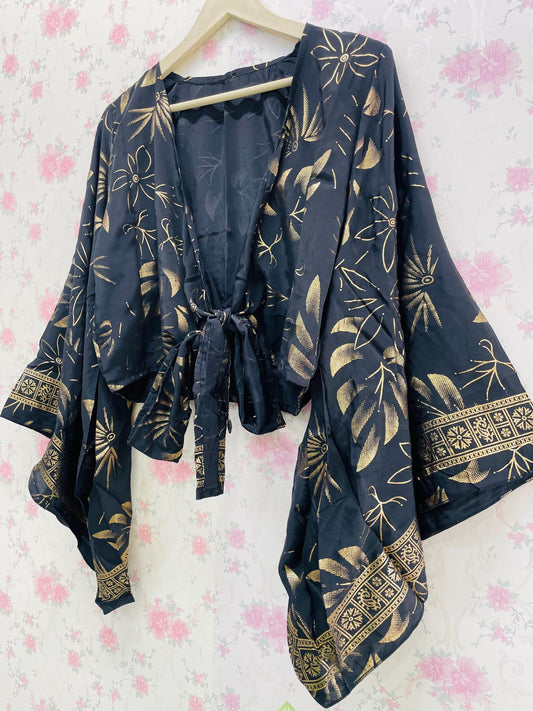 Silk Tie Top women Boho Bell Sleeve Wrap blouse summer vacation top for her