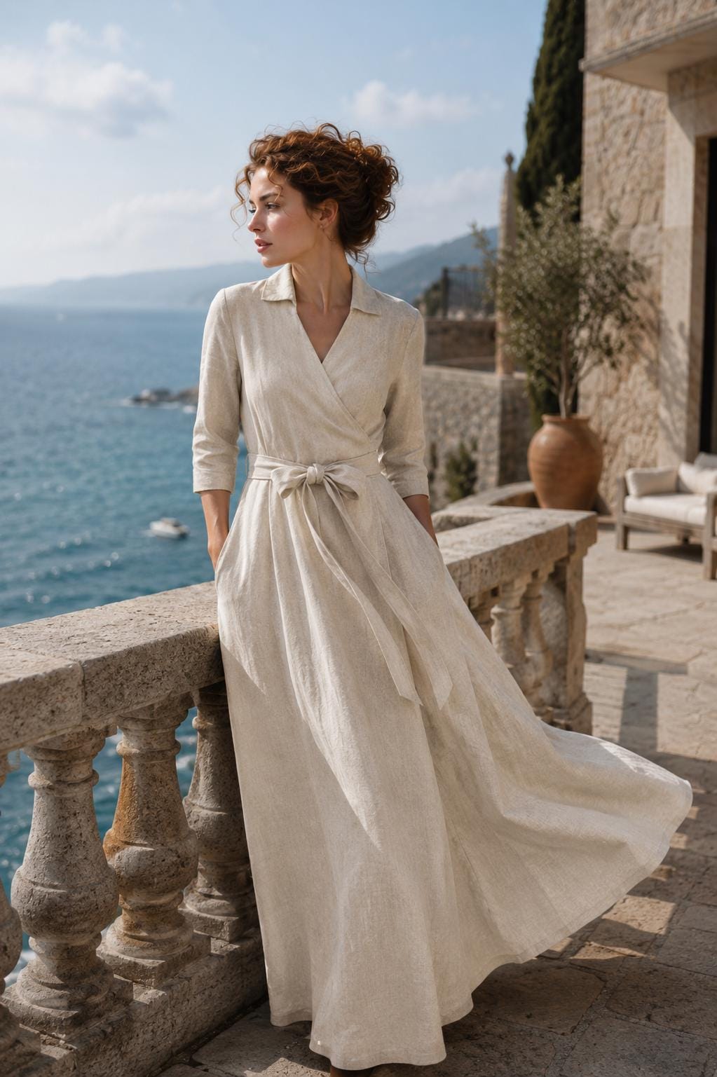 Long Linen Wrap Dress, Summer Maxi Dress, Pockets