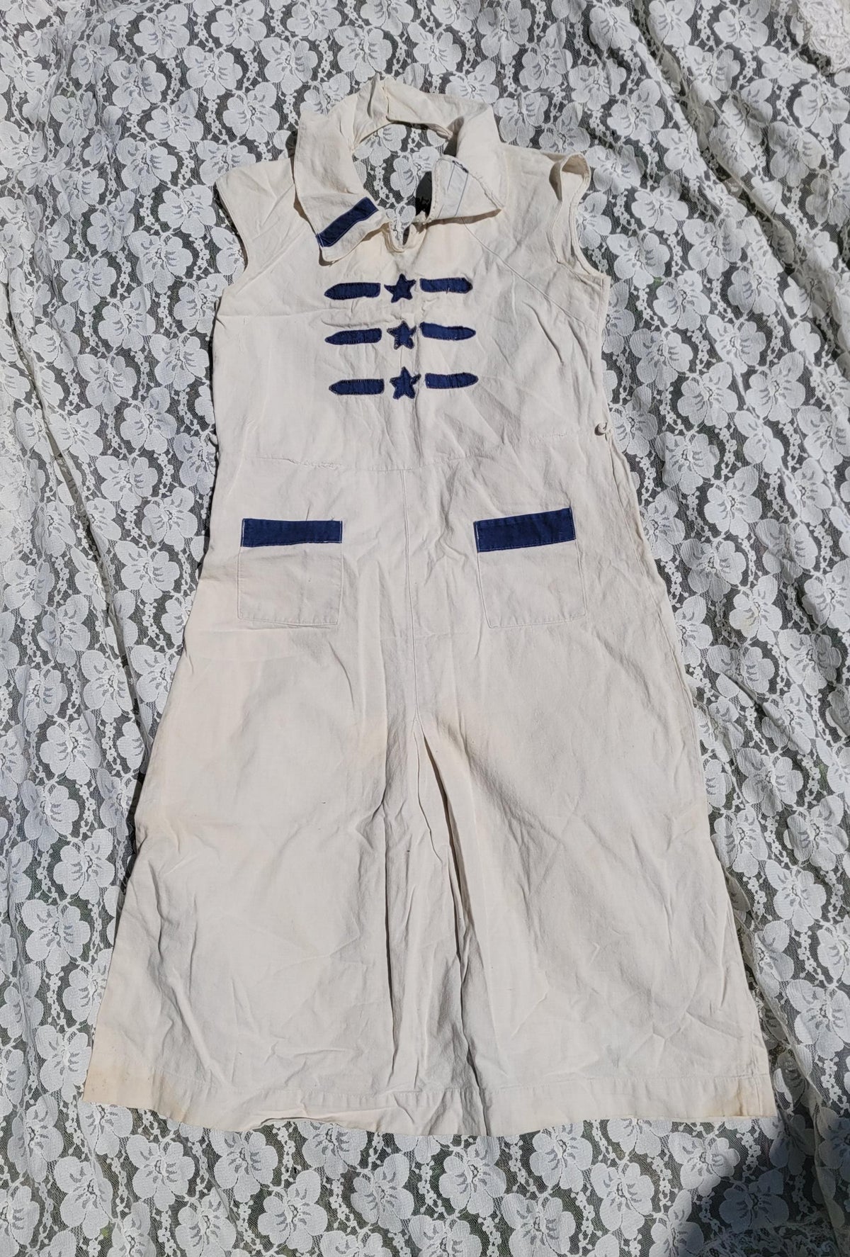 Vintage 1930s 40s Dress Nautical Sailor Vintage Dress 38/36 Cotton Antique Dress