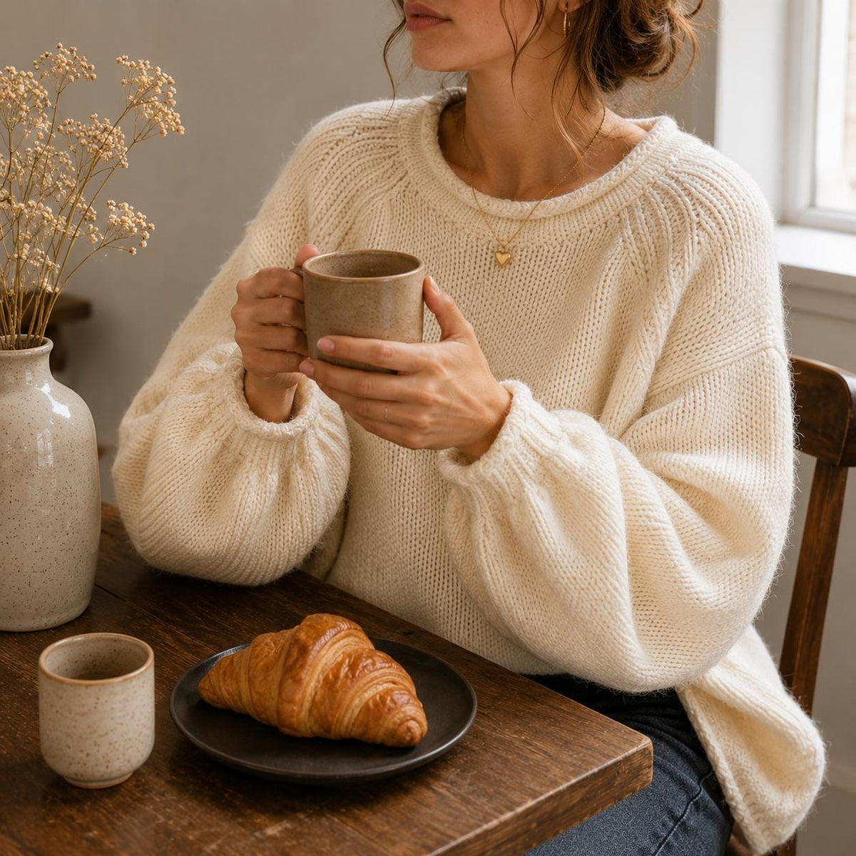 Chunky Knit Sweater Women, Oversized Balloon Sleeve, Cottagecore Pullover Jumper