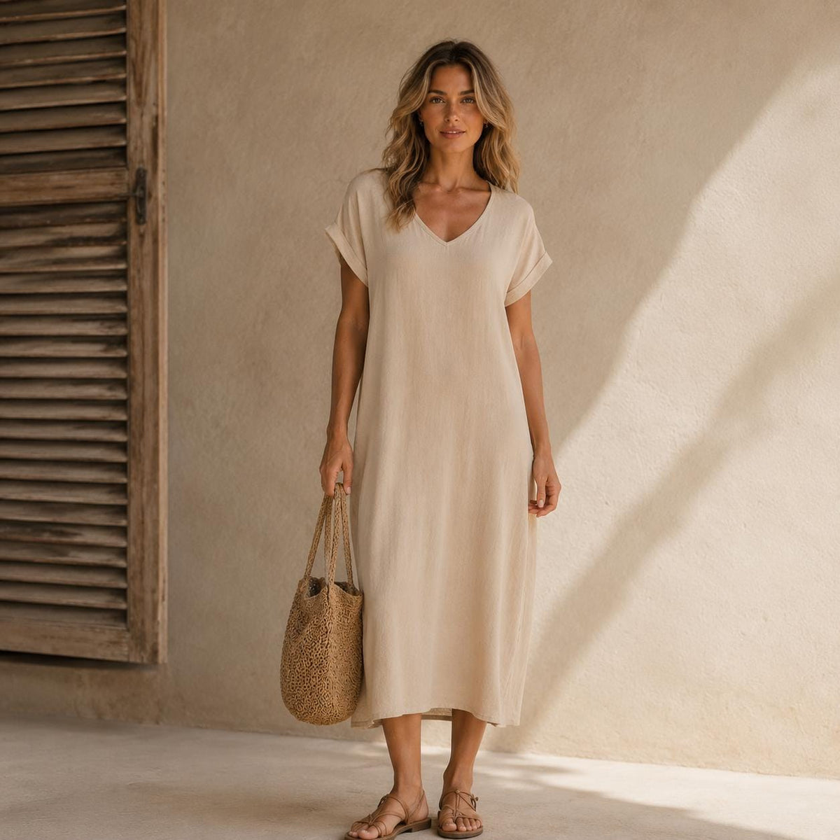 100% cotton  V-Neck Maxi Dress | Flowy Boho Casual Wear, Loose Fit Summer Dress