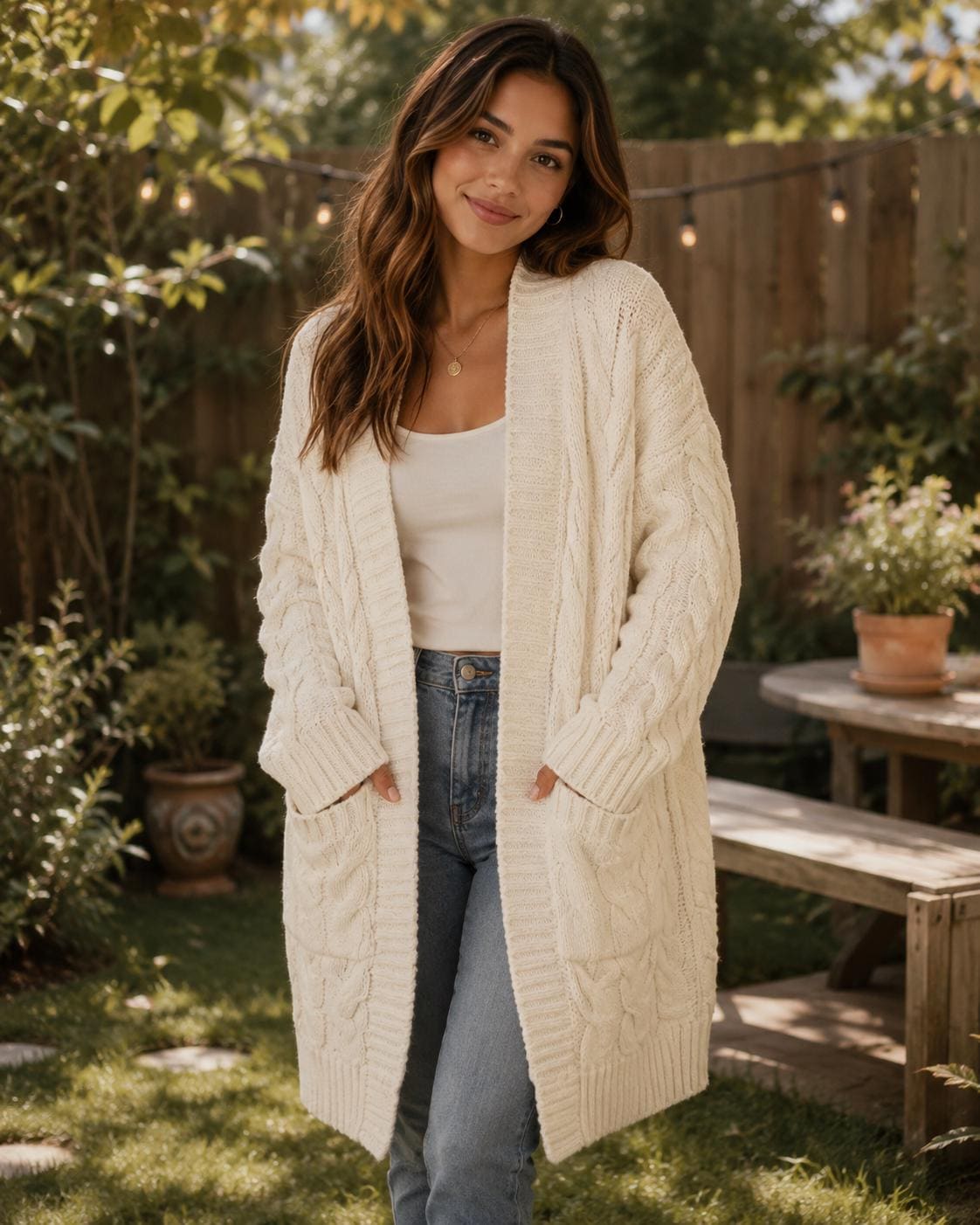 Oversized Cable Knit Cardigan Women Chunky Sweater Coat Pockets Cozy Fall Layering