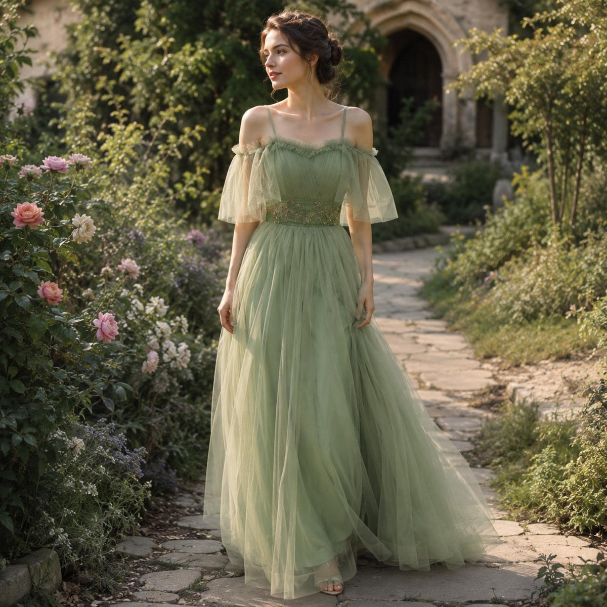 Fairycore Medieval Dress – Sage Green Elven Gown, Renaissance Fair Costume, LARP Fantasy Dress, Cottagecore Cosplay Outfit