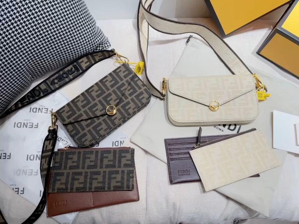 Fendi Monogram Bags &amp; Accessories Set - Zucca Print Leather Crossbody &amp; Pouches