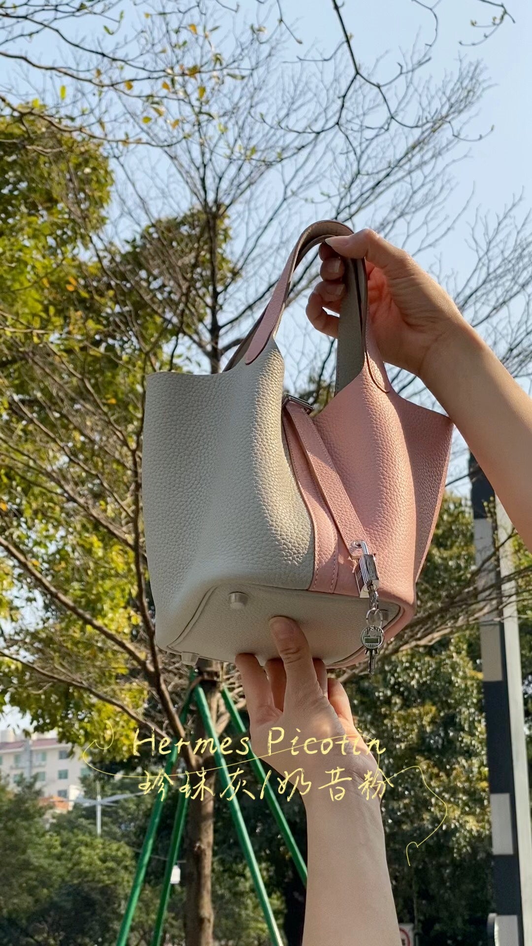 Hermès Picotin Lock 18 Two-Tone Leather Bucket Bag - Grey and Pink