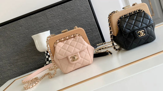 Luxury Quilted Frame Crossbody Handbag with Chain Strap - Vintage Style