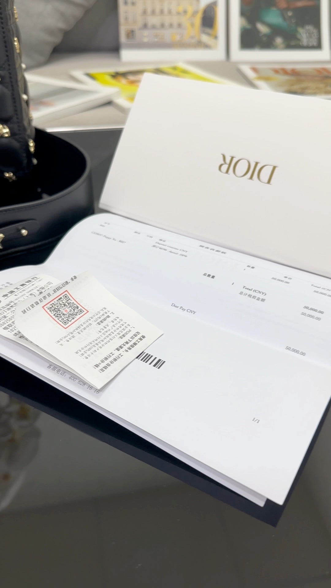 Dior Men's Black Leather Belt with Signature Buckle and Authentication Set
