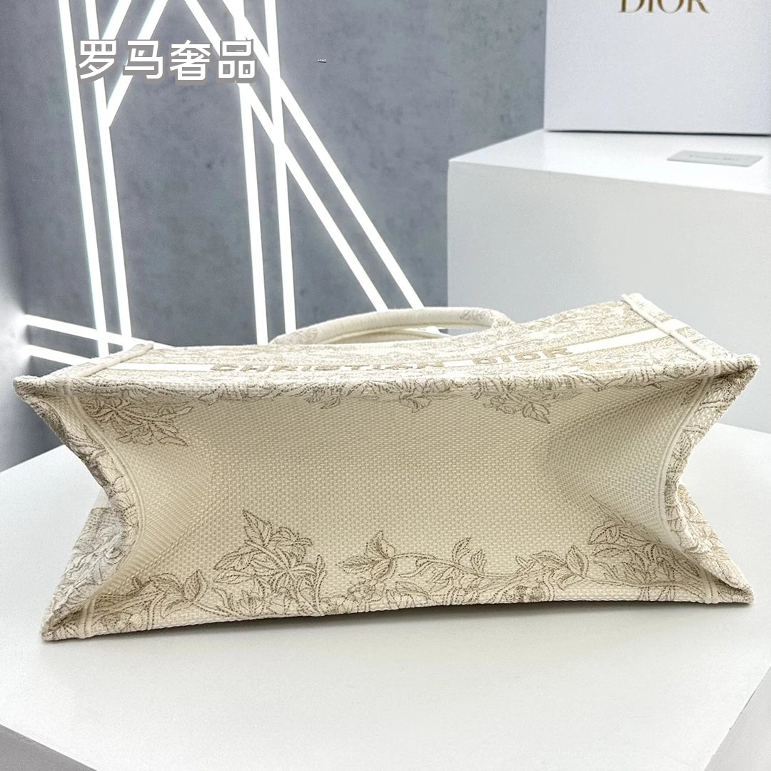 Christian Dior Book Tote Toile de Jouy Canvas Bag - Large Beige/Grey