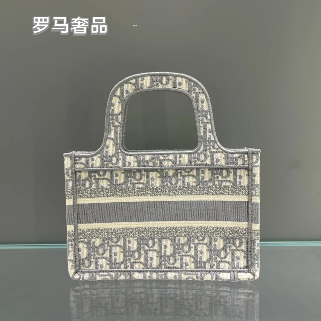 Christian Dior Blue Dior Oblique Embroidery Mini Book Tote