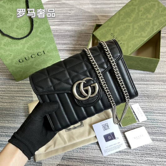 Gucci GG Marmont Small Matelassé Shoulder Bag - Black Quilted Leather