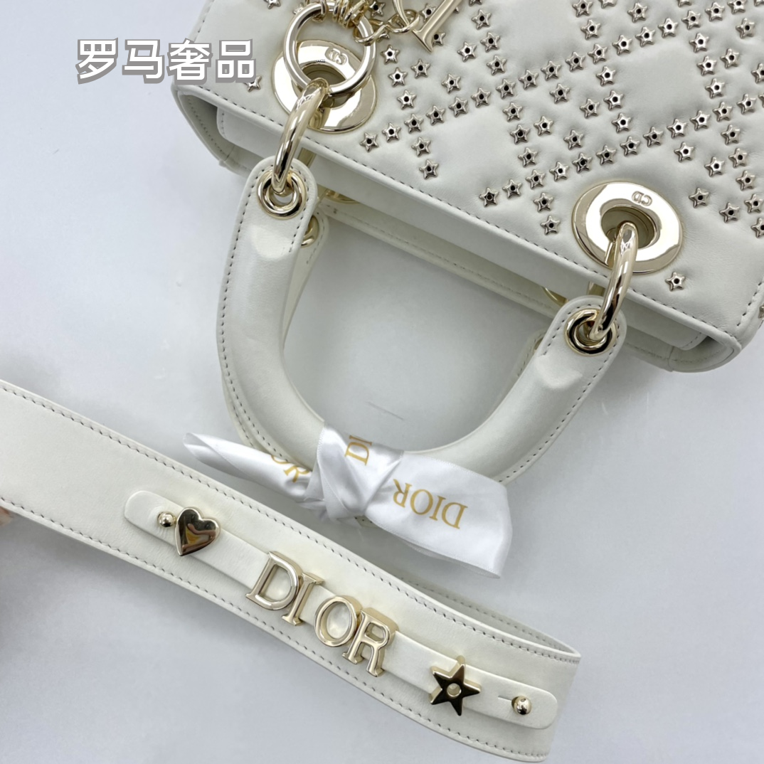 Lady Dior My ABCDior Bag White Cannage Lambskin with Gold-Finish Charms