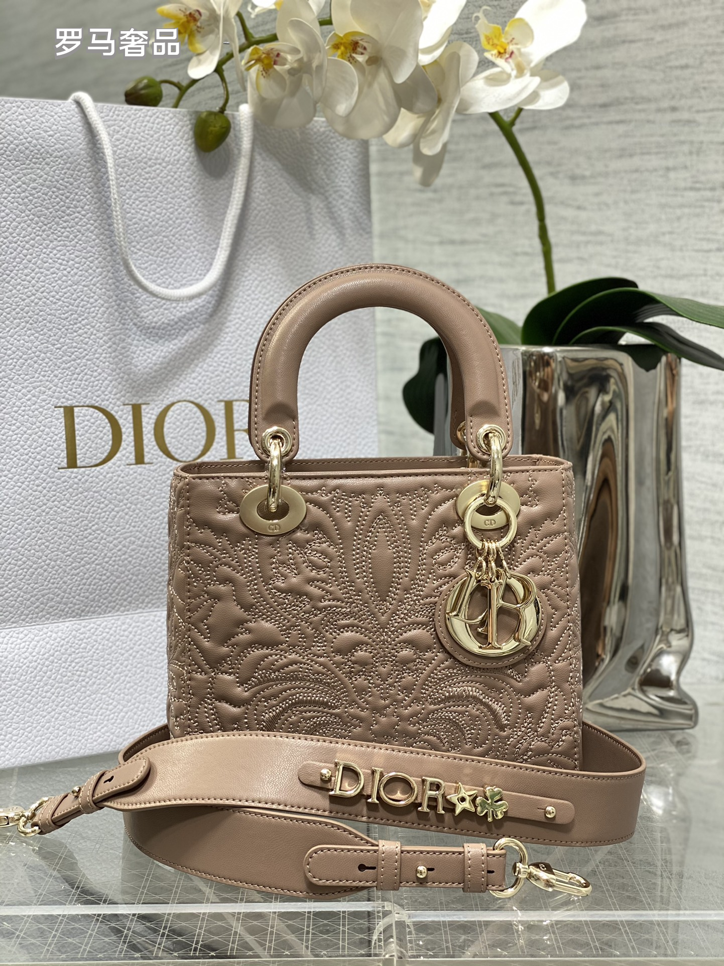 Lady Dior My ABCDior Bag - White Embossed Calfskin with Gold-Finish Metal Charms