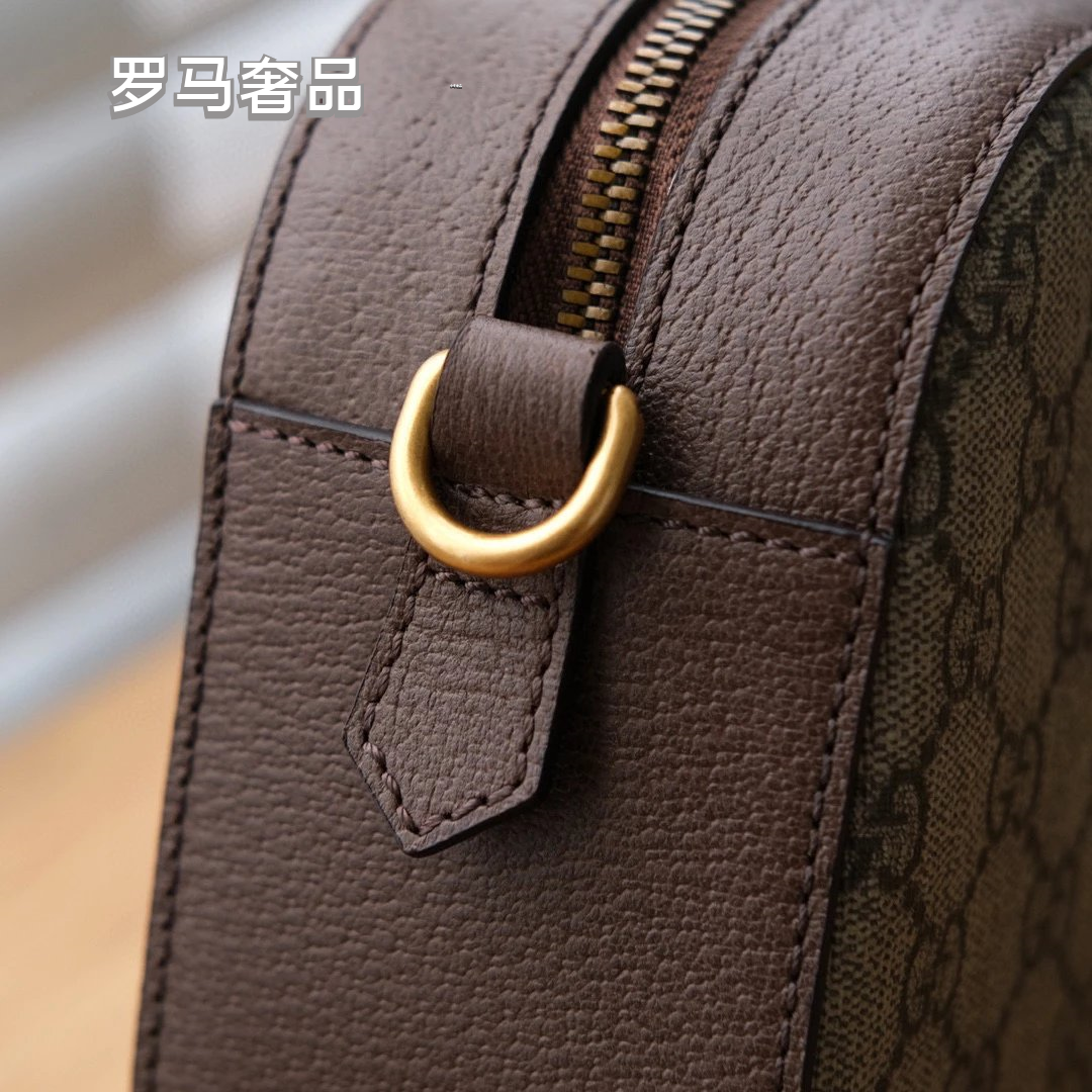 Gucci Retro Monogram Canvas Camera Crossbody Bag with Striped Strap