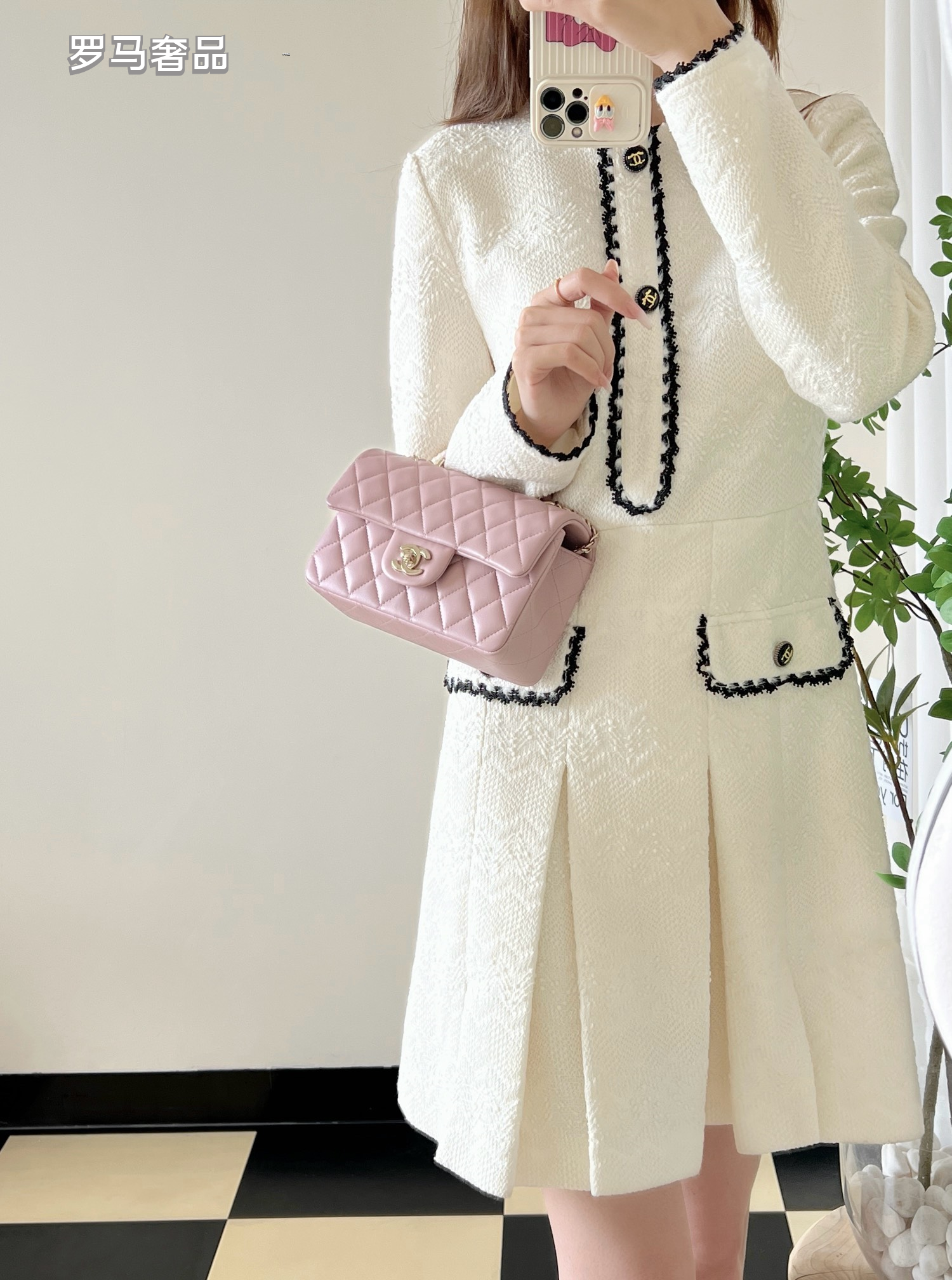 Chanel Mini Top Handle Flap Bag - Light Pink Quilted Lambskin Leather