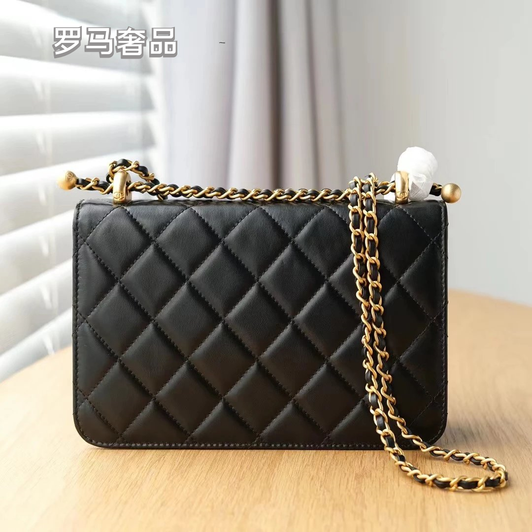 Classic Quilted Leather Flap Bag with Gold-Tone Chain and CC Logo