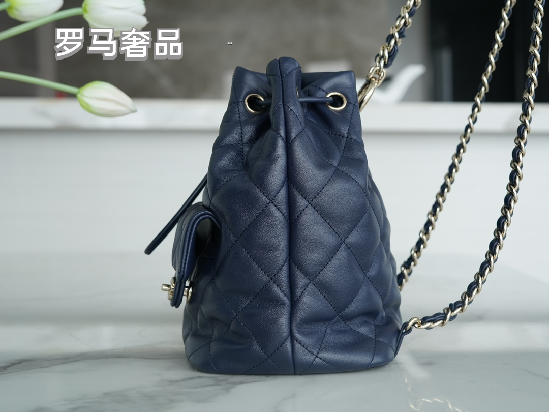 Chanel Navy Quilted Lambskin Leather Backpack with Silver-Tone Hardware