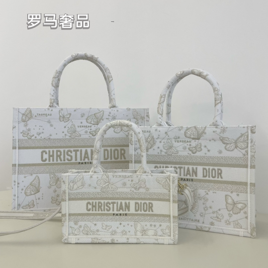 Christian Dior Book Tote Butterfly Embroidery Canvas Handbag