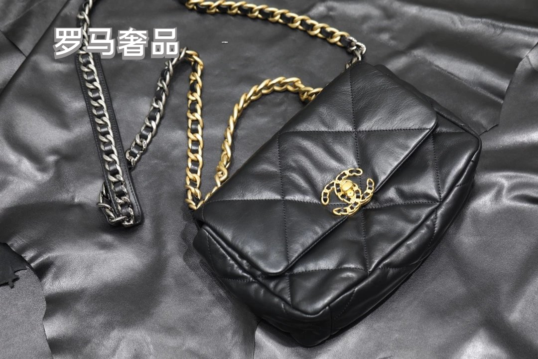 Chanel 19 Large Flap Bag - Black Quilted Lambskin with Mixed Metal Hardware