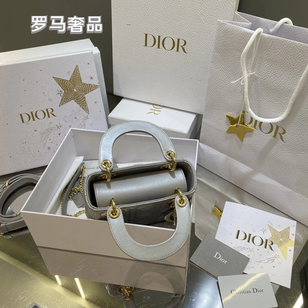 Christian Dior Lady Dior Mini Bag White Cannage Lambskin with Silver-Tone Hardware