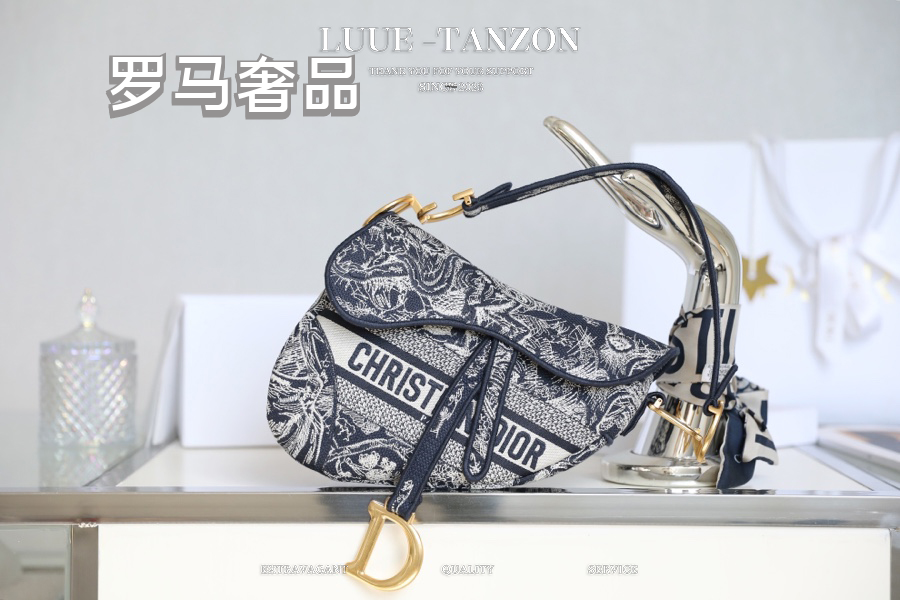 Christian Dior Saddle Bag - Black and White Toile de Jouy Embroidery