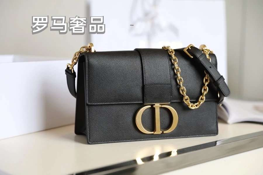 Dior 30 Montaigne Black Box Calfskin Bag with Gold-Finish CD Clasp