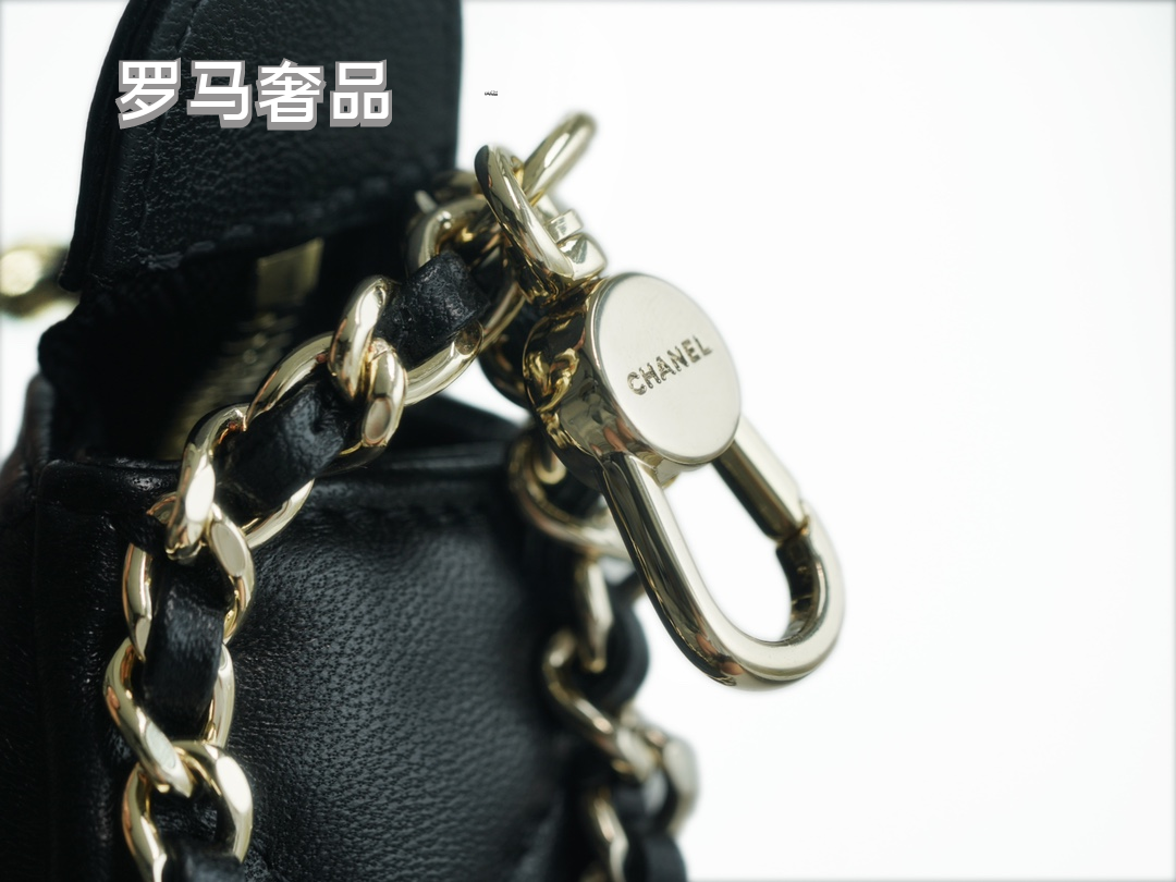 Luxury Black Quilted Leather Mini Hobo Bag with Gold-Tone Chain Strap